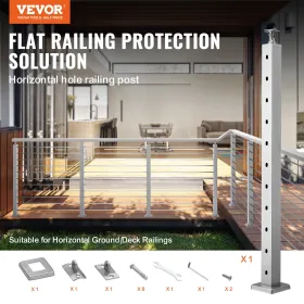 Cable Railing Post 36x2x2in Horizontal Hole Deck Railing Post Silver 1Pack