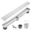 610mm Linear Shower Drain with Square Pattern Grate,Brushed 304 Stainless Steel Rectangle Shower Floor Drain,Linear Drain with
