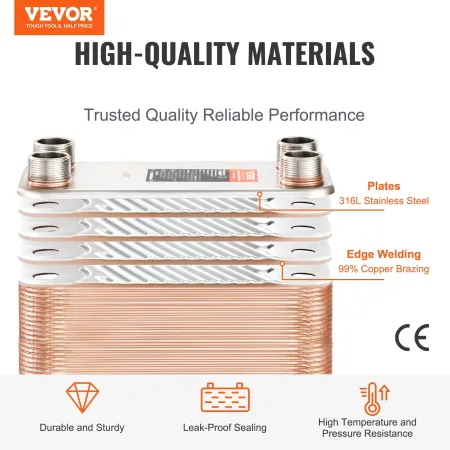 Heat Exchanger, 5"x 12" 50 Plates Brazed Plate Heat Exchanger, Copper/316L Stainless Steel Water To Water Heat Exchanger For Flo