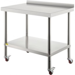 Stainless Steel Prep Table, 30 x 24 x 35 Inch, 440lbs Load Capacity Heavy Duty Metal Worktable with Backsplash Adjustable