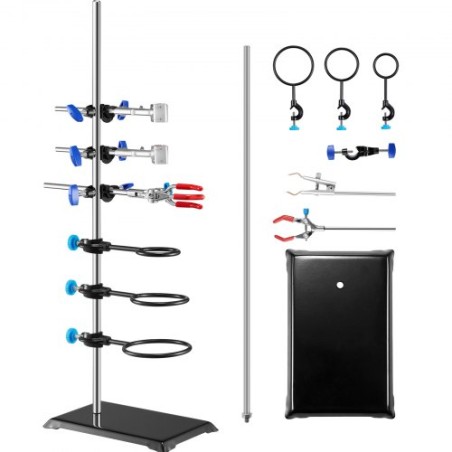 Lab Stand Support, Laboratory Retort Support Stand Set, Steel Lab Stand 23.6" Rod and 8.3" x 5.3" Cast Iron Base, Includes