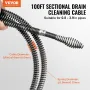 Sektionsafløbsrengøringskabel 100ftx5/8in og 7 skærer til 0,8