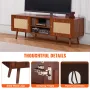 Rattan TV Stand, Mid Century Modern TV Stand for 65 inch TV, Boho Rattan TV Cabinet with Build-in Socket and USB Ports, Adjustab