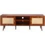 Rattan TV Stand, Mid Century Modern TV Stand for 65 inch TV, Boho Rattan TV Cabinet with Build-in Socket and USB Ports, Adjustab