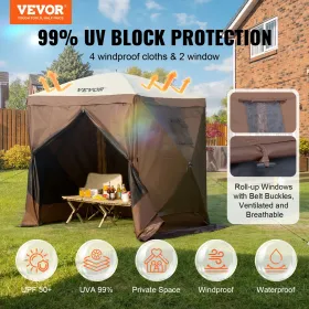 Pop Up Gazebo Tent Pop-Up Screen Tent 4 Sided Canopy Sun Shelter Brown