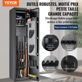 7-8 Rifles Gun Safe, Rifle Safe with Digital Keypad & Lock, Gun Storage Cabinet for Shotguns with Built-in Storage Locker,