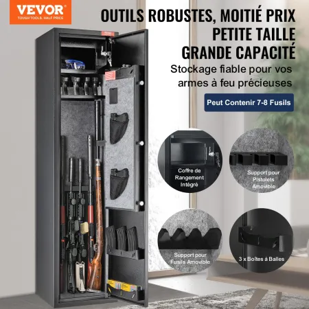 6 Rifles Gun Safe, Rifle Safe with Digital Keypad & Lock, Gun Storage Cabinet with Built-in Storage Locker, Removable Storage Sh
