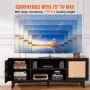 Rattan TV Stand for 75in TV, Boho TV Stand with Rattan Door, Entertainment Center with Build-in Socket, Storage Cabinet with 2 S