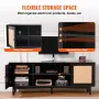 Rattan TV Stand for 75in TV, Boho TV Stand with Rattan Door, Entertainment Center with Build-in Socket, Storage Cabinet with 2 S