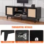 Rattan TV Stand for 75in TV, Boho TV Stand with Rattan Door, Entertainment Center with Build-in Socket, Storage Cabinet with 2 S