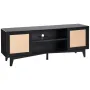 Rattan TV Stand for 75in TV, Boho TV Stand with Rattan Door, Entertainment Center with Build-in Socket, Storage Cabinet with 2 S