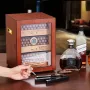 Cigar Humidor Cabinet, Handmade Spanish Cedar Wood Cigar Humidor for 100-150 Cigars, Glass Cigar Desktop Storage Case with Digit