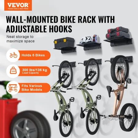 Cykelopbevaringsstativ Wall Mount Garage Bike Holder & 3 hylder