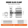 Glass Clamp, 10 PCS Round Glass Railing Bracket for 0.31 "-0.62 " Tempered Glass, 316 Stainless Steel Glass Mounting Clamp, Glas