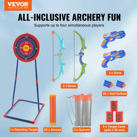 Bow and Arrow Set for Kids, 2 Pack LED Light Up Archery Set with 20 Suction Cup Arrows, Standing Target, 2 Quivers, 2 Guns, 20 S