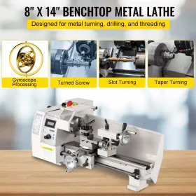 Mini Metal Lathe 8x14, Mini Lathe Machine 2250 PRM Variable Speed Change,Precision Mini Lathe 600W Metal Working Lathe, Small