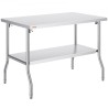 Commercial Worktable Workstation 48x30 Inch Folding Commercial Prep Table, Double-Shelf Stainless Steel Folding Table, Kitchen