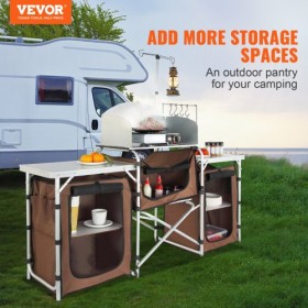 Camping Kitchen Table, Folding Outdoor Cooking Table with Storage Carrying Bag, Aluminum Cook Station 3 Cupboard & Detachable