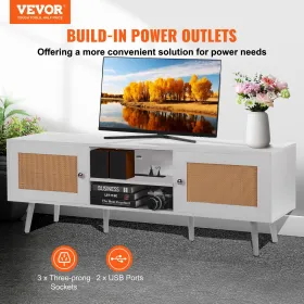 Rattan TV Stand for 65 "TV Boho TV Stand med indbygget sokkelhvid
