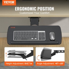 Keyboard Tray under Desk Adjustable Height, Height and Angle Adjustable under Desk Keyboard Tray Slide out, Large 25x9.8 inch
