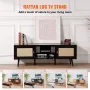 Rattan TV Stand for 65 inch TV, Boho TV Stand with Rattan Door, Entertainment Center with Build-in Socket and USB Ports, Modern 