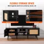 Rattan TV Stand for 65 inch TV, Boho TV Stand with Rattan Door, Entertainment Center with Build-in Socket and USB Ports, Modern 