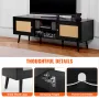 Rattan TV Stand for 65 inch TV, Boho TV Stand with Rattan Door, Entertainment Center with Build-in Socket and USB Ports, Modern 
