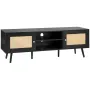 Rattan TV Stand for 65 inch TV, Boho TV Stand with Rattan Door, Entertainment Center with Build-in Socket and USB Ports, Modern 