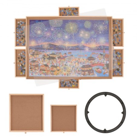 2000 Piece Puzzle Board with 6 Drawers and Cover, 40.2"x29.4" Rotating Wooden Jigsaw Puzzle Plateau, Portable Puzzle