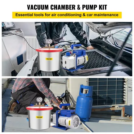 2 Gallon/7.6 L Vacuum Chamber Silicone Epoxy Degassing 4CFM 113L/min 1/3HP Vacuum Pump