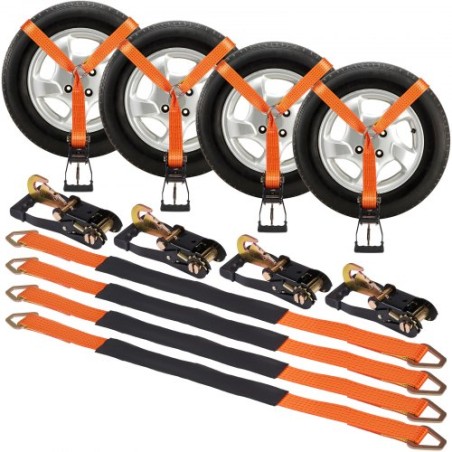 Ratchet Tie Down Straps Kit, 2" x 120" Tire Straps, 5512 LBS Working Load, 11023 LBS Breaking Strength, Car Tie Down Straps