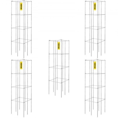 Tomato Cages, 11.8" x 11.8" x 46.1", 5 Packs Square Plant Support Cages, Silver PVC-Coated Steel Tomato Towers for Climbing "