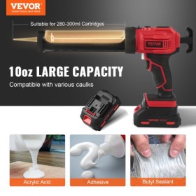 20V Cordless Electric Caulking Gun 10oz/300ml with 4 Adjustable Speeds