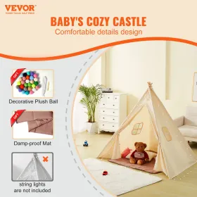 Kids Play Tent Teepee Tent for 1-5 Years Old Toddler Tent with Mat Balls