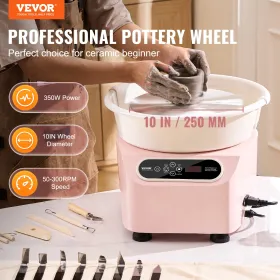 Pottery Wheel 10in Ceramic Wheel Foot Pedal Touch Screen Apron 350W Pink