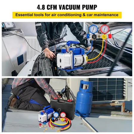 AC Vacuum Pump Manifold Gauge Set 4,8 CFM 5pa HVAC Vacuump Pump