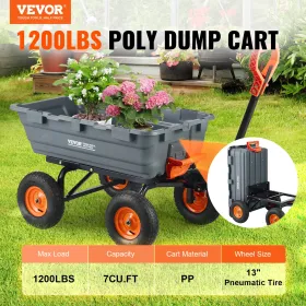 Poly Garden Dump Cart Heavy-duty Yard Carts and Wagons 6.48 cu.ft 1200 lbs