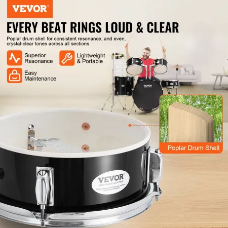 Adult Drum Set, 5-Piece, 22 inches Complete Full Size Drum Kit with Bass Toms Snare Floor Drum Adjustable Throne Stands Cymbal H