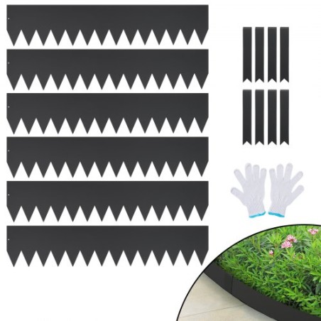 Steel Landscape Edging, 6-pack Steel Garden Edging Borders, 40" L x 8" H Strips, Hammer-in Edging Border with 8 Clips, Bendable