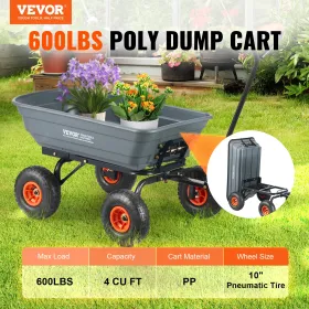 Poly Garden Dump Cart Heavy-duty Yard Carts and Wagons 4 cu.ft 600 lbs