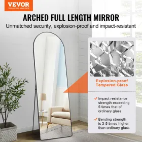 Arched Full Length Mirror 65'' x 22'' Full Body Mirror Standing Hanging