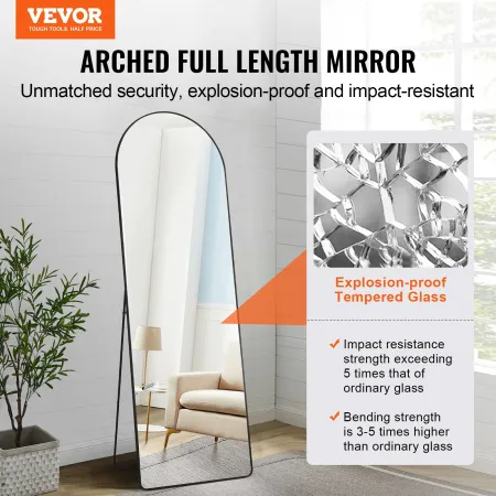 Arched Full Length Mirror, 65" x 22", Large Free Standing Leaning Hanging Wall Mounted Floor Mirror with Stand Aluminum Alloy Fr