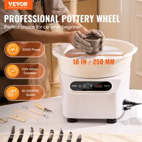 Pottery Wheel 10in Ceramic Wheel Foot Pedal Touch Screen Apron 350W White