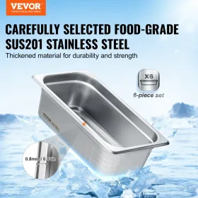 6 Pack 1/3 Size Hotel Pans Steam Table Pan Stainless Steel 4" Deep