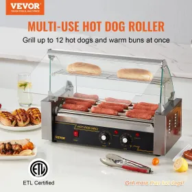 Elektrisk 12 hotdog 5 rulle grill komfurmaskine backsplash & hylde 1000W