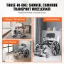 Shower Wheelchair 17.5in/44.5 cm Al Alloy Commode Bathroom Wheelchair for Disabled