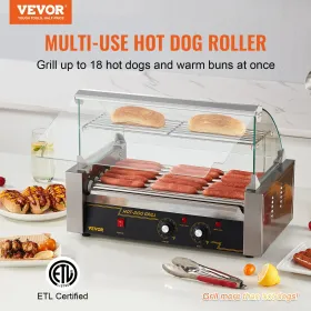 Elektrisk 18 hotdog 7 rulle grill komfurmaskine backsplash & hylde 1.4kw