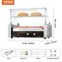 Elektrisk 18 hotdog 7 rulle grill komfurmaskine backsplash &