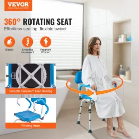 Shower Chair 360Â° Swivel Shower Seat & Pivoting Arms Padded Seat 300LBS