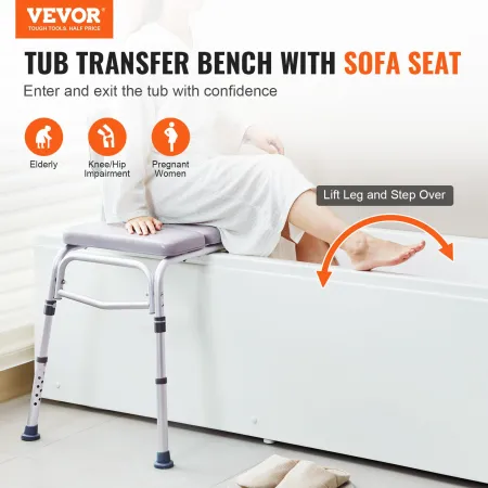 Tub Transfer Bench for Bathtub 500lbs, Shower Seats for Adults, Lightweight Shower Bench for Elderly and Disabled with Padded Se